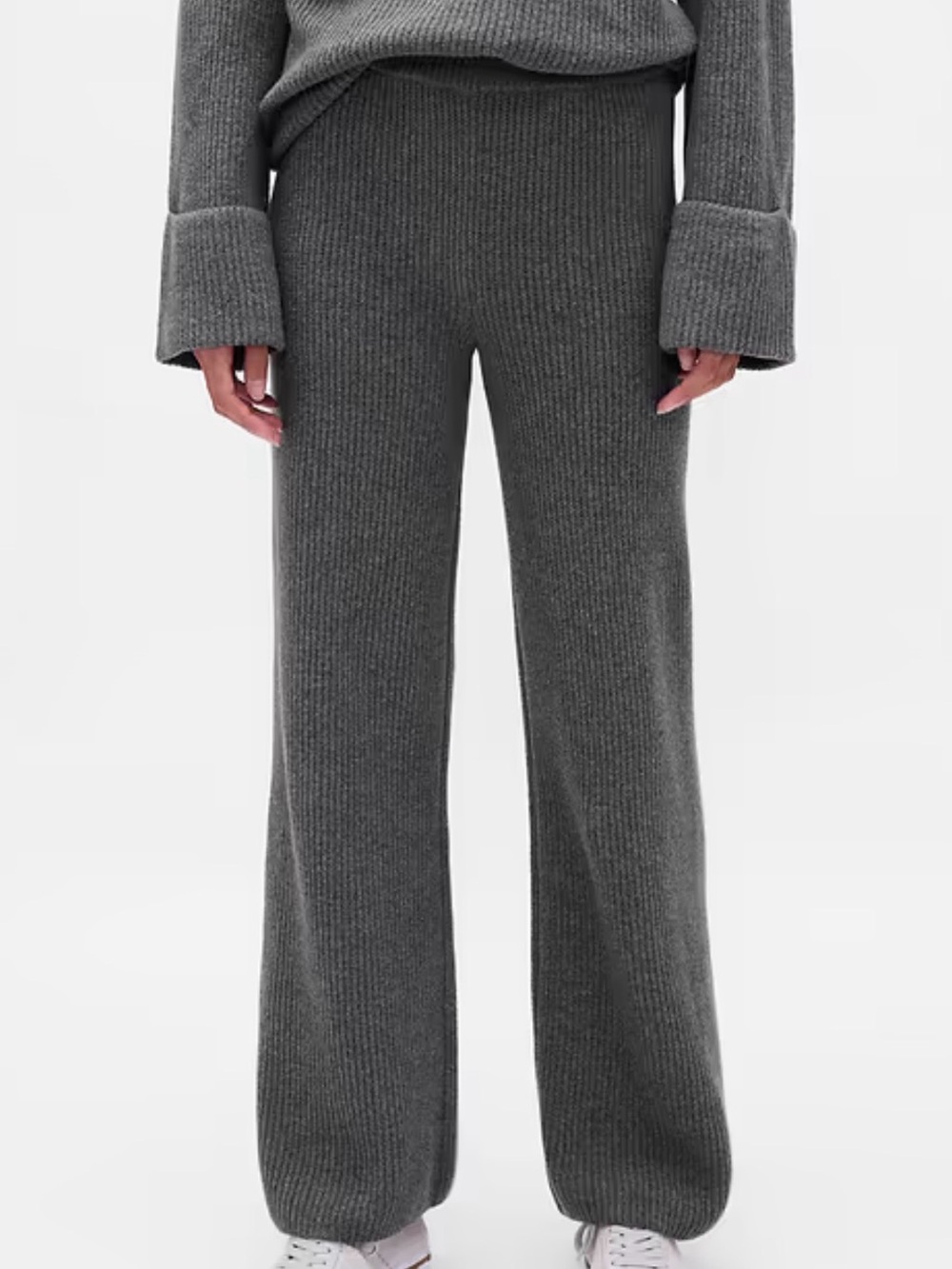 Women’s Gap Ribbed Gray Cashsoft Wide Leg Sweater Pants Cozy Warm Soft Sz L